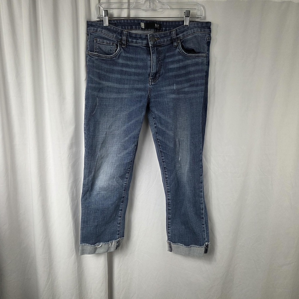 KUT From The Kloth Jeans Womens 10 Blue Amy Mid Rise Crop Straight Frayed Hem